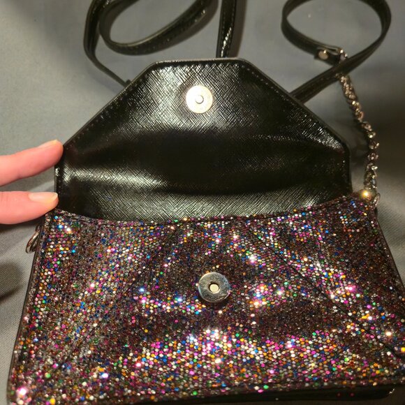 Nine West Envelope Crossbody w/ Snap Close - Silver, Black & Multi Color Sequins - Picture 7 of 11
